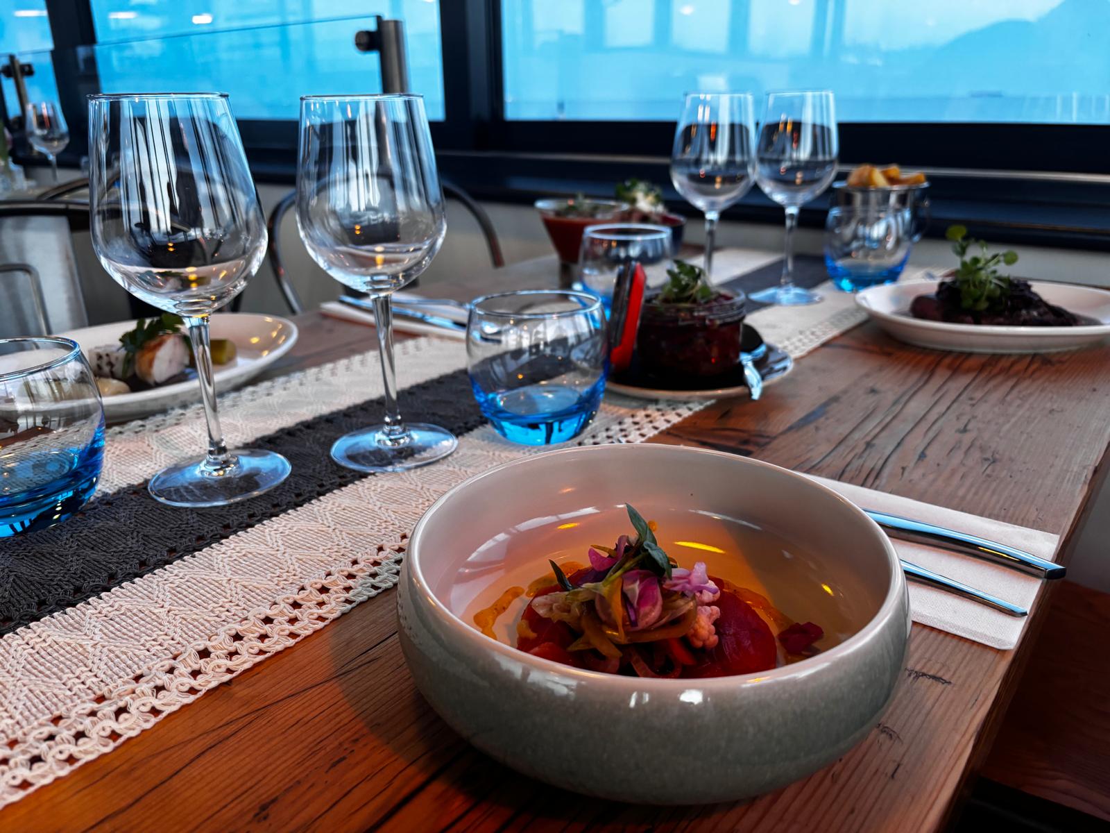 Romantic sunset dining table overlooking the Channel